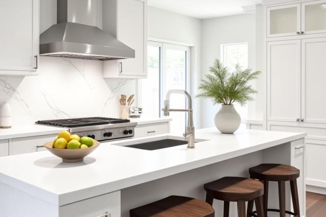 Elegant custom kitchen island with a spacious countertop and integrated seating.